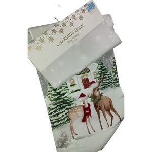 CHARMING HOME: Christmas Table Runner - Deer in Woods with Church, Size 13"X 72"